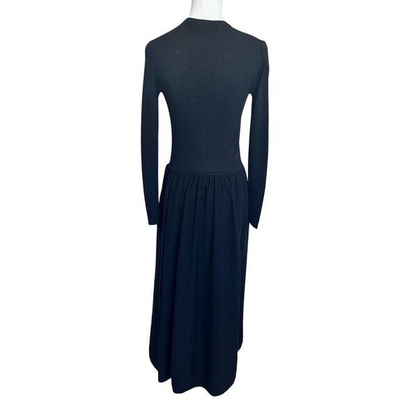 Thakoon Black Ribbed Knit Drop Waist Midi Dress SMALL Modest Designer Work $348 - Picture 8 of 10